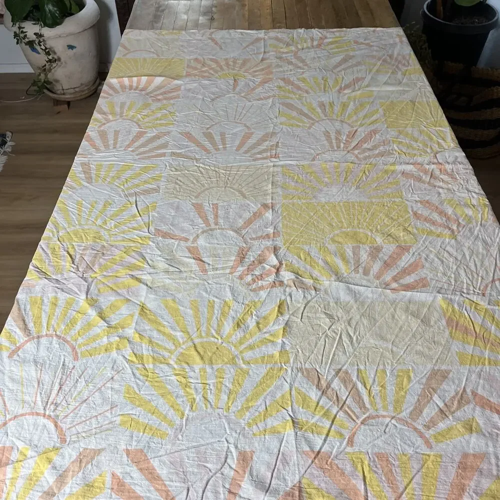 Yellow Orange Cotton Fabric Shower Curtain 69 x 70 Sun Motif Design
